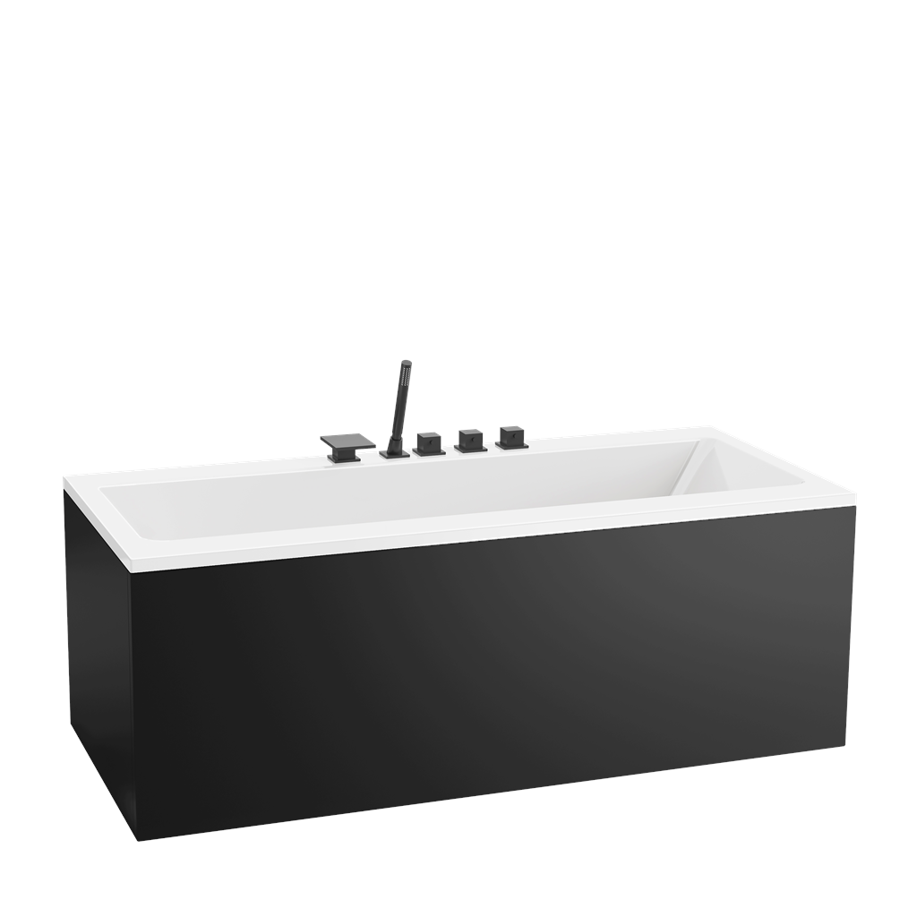 Kvadrat Duo 180 badekar m/front- og endepanel, sort matt