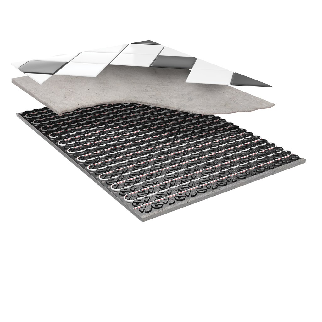 Lavtbyggende gulvvarmesystem for gulv på betong